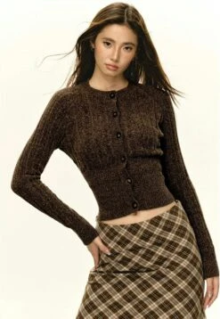 Skinny Cable Knit Button-Up Cardigan -Modern Wear Shop 3ecd93d8eb696ff934daf0db3d728de1