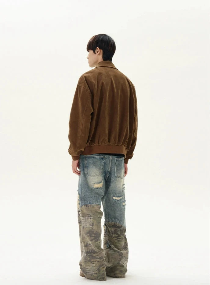 Suede Bomber Jacket With Collar Rings Detail 9 Suede Bomber Jacket With Collar Rings Detail - Image 9