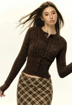 Skinny Cable Knit Button-Up Cardigan -Modern Wear Shop 3f5e39fa07c256bee904bdcb7ba4fdee