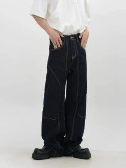 Contrast Stitch Wide-Leg Denim Jeans -Modern Wear Shop 3f5f7ea231fc04952733d75badf0b046