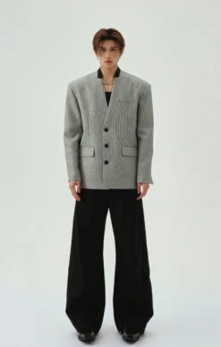 Oversized Houndstooth Pattern Single Breasted Blazer -Modern Wear Shop 3f63696fdef6f4ef06a29c55a2b653eb