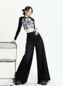 Distressed Hem Extra Wide Leg Jeans -Modern Wear Shop 3fafc183453874251824abe2404cdf62