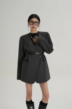 Oversized Lapelless Single-Button Blazer With Belt -Modern Wear Shop 3fb9f8a4a926d9c4bbe4df4939b6c064