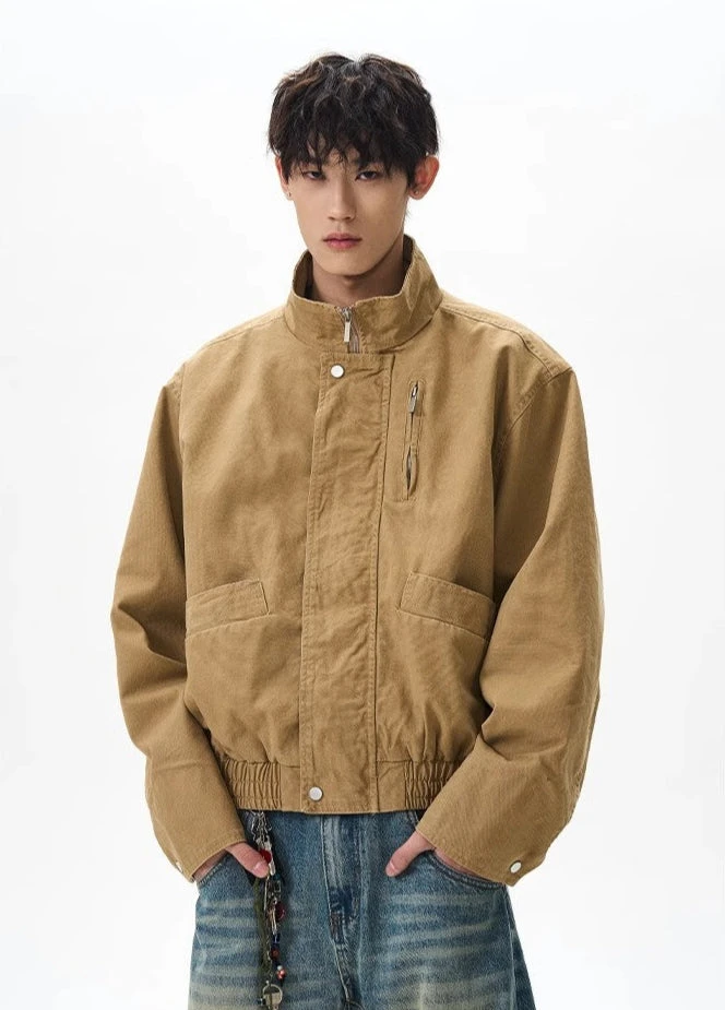 Boxy Zip-Up Stand Collar Worker Bomber Jacket 2 Boxy Zip-Up Stand Collar Worker Bomber Jacket - Image 2