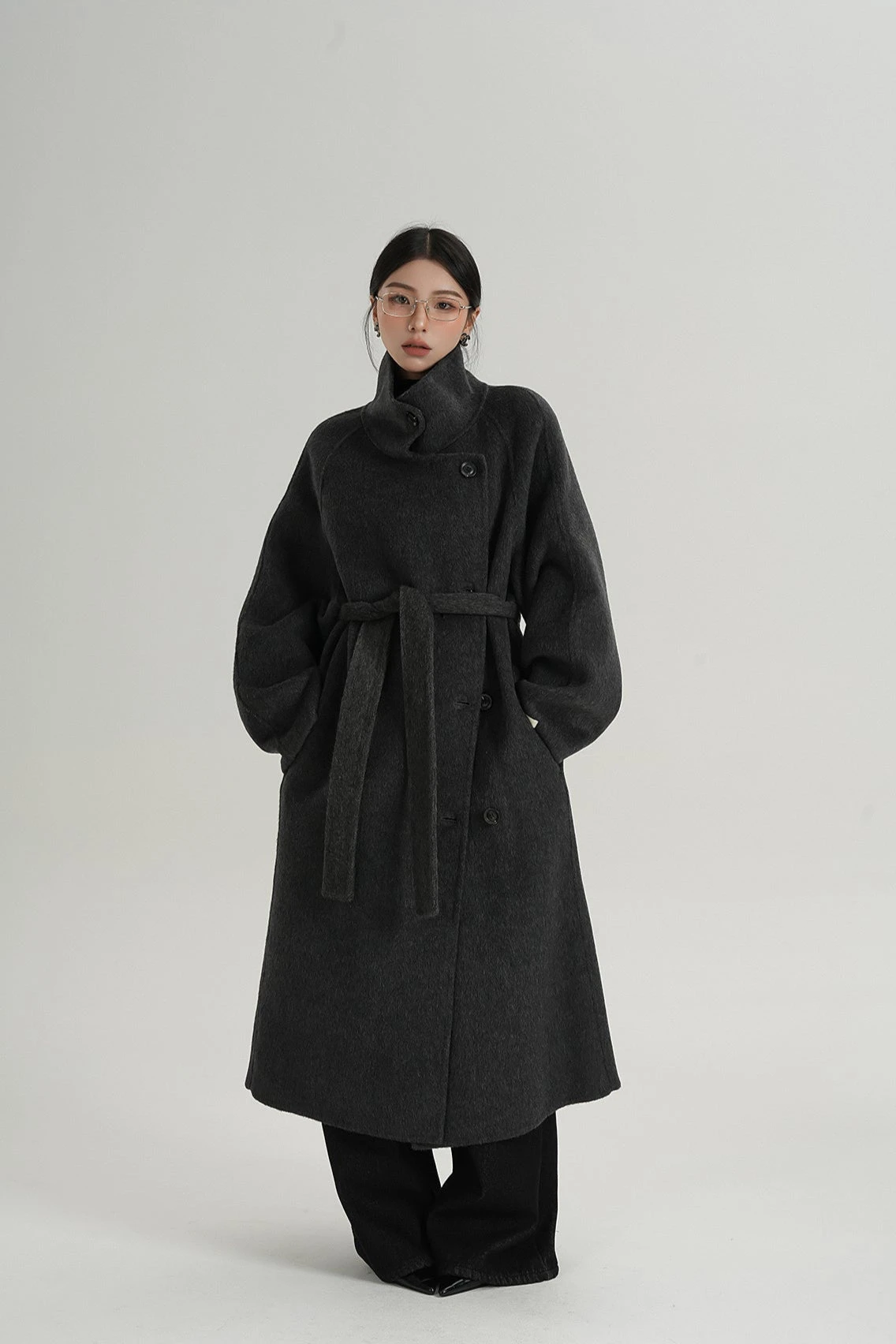 Asymmetric Button Belted Long Coat 1 Asymmetric Button Belted Long Coat