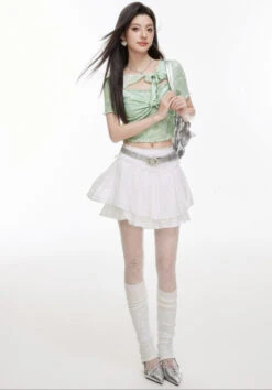 Tie Front Cutout Ribbed Short Sleeve Crop Top -Modern Wear Shop 3fda660660dfc5c3ed07d44d3faa7beb