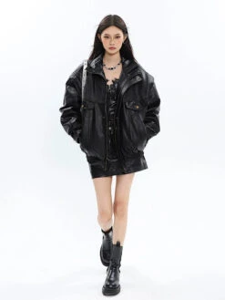 Drop Shoulder Faux Leather Bomber Jacket -Modern Wear Shop 400b4d8ad9deadf196c416aee1440a2a