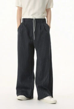 Mock Two-Piece Pinstripe Wide Leg Trousers With Elastic Waist -Modern Wear Shop 408aab83c76515def80b3e3798caa6da