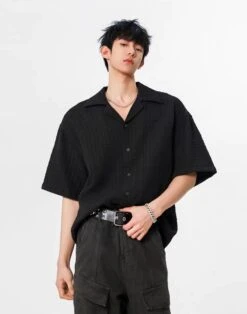 Textured Button-Up Shirt With Camp Collar -Modern Wear Shop 40bf3e632b540a576d56b30b3969f86d