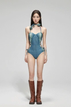Denim Design Lace-Up One-Piece Swimsuit -Modern Wear Shop 40d7d8581de6af26be3b7c04108b6bf0