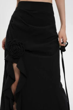 High Waist Ruffled Maxi Skirt With Floral Detail And Side Slit -Modern Wear Shop 40e585c5465c11bf0705daa583aacf71