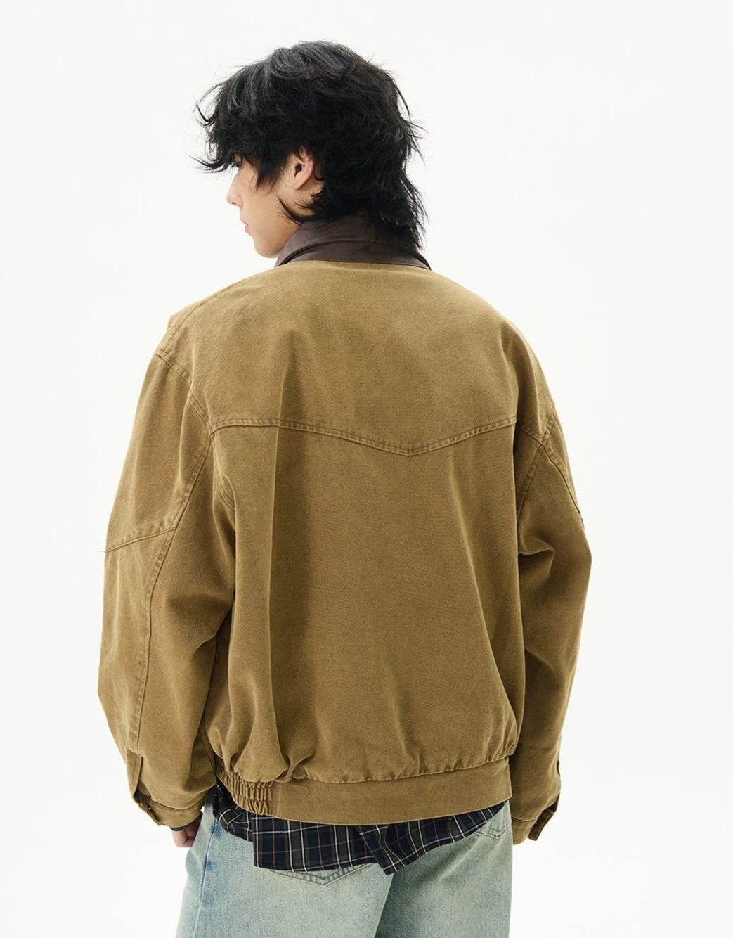 Oversized Worker Button Jacket With Contrast Collar 3 Oversized Worker Button Jacket With Contrast Collar - Image 3