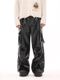 Oversized Cargo Pocket Faux Leather Pants -Modern Wear Shop 40f5bab8ad4f466e011cc89f1d45b658