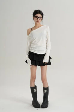 Asymmetric Single-Strap Off-Shoulder Long Sleeve Top -Modern Wear Shop 412c082dc66fb3a2a4ca3af811e4290b