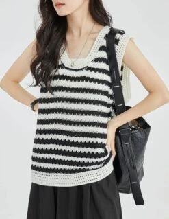 Open Knit Stripe Sweater Vest -Modern Wear Shop 413318d25caac97930ad76e4633e7681