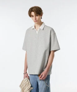 Contrast Collar Short Sleeve Polo Shirt -Modern Wear Shop 41492d7907368bd00a361e1c65e92871