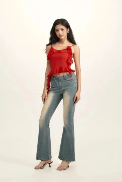 Spaghetti Strap Ruffle Trim Top With Floral Accent -Modern Wear Shop 4162d2f5fbc6b481e1e3a0e1ac647ed9