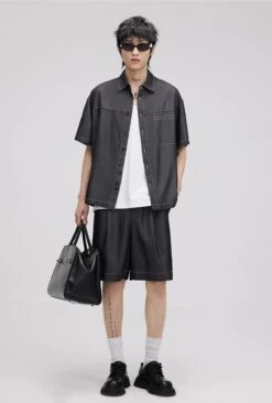 Textured Contrast Stitching Short Sleeve Button Shirt 13 Textured Contrast Stitching Short Sleeve Button Shirt -Modern Wear Shop 4162e8edd8e14f599e3206ac5df053d2