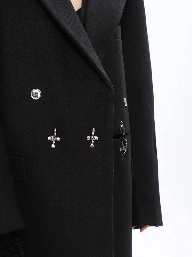 Long Double-Breasted Coat With Silver Accents 14 Long Double-Breasted Coat With Silver Accents - Image 14