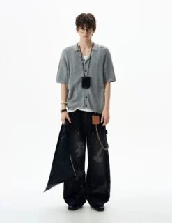 Textured Cable Knit Button-Up Shirt With Spread Collar -Modern Wear Shop 4191abff8ecfafde98c942bd1df02354