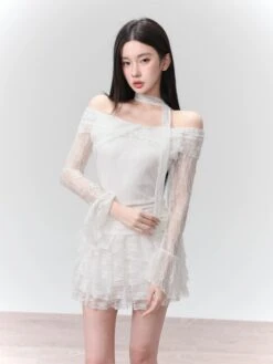 Off-Shoulder Lace Layered Mini Dress Two-Piece Set -Modern Wear Shop 41ec6e1f312573a7239954c1d7b196b5