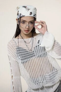 Sheer Knit Pullover With Distressed Detail -Modern Wear Shop 41ec95718ae5516fb10cc5a7a0f7ae82