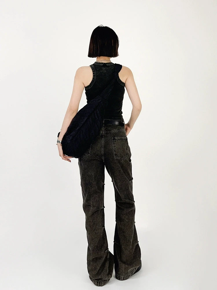 Wide Leg Denim Jeans With Contrast Stitching 9 Wide Leg Denim Jeans With Contrast Stitching - Image 9