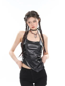 Faux Leather Halter Neck Crop Top With Side Tie -Modern Wear Shop 428374ca772c808c29938afa03630f3d