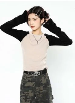 Ruched Side Baseball Long Sleeve T-Shirt -Modern Wear Shop 43083813fc068a583d2197ae425a4554