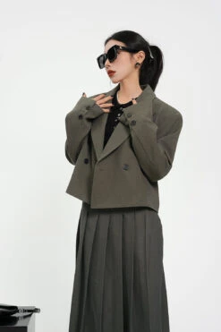 Structured Shoulder Double-Breasted Cropped Blazer -Modern Wear Shop 4343d6a683f26aa7130b5d2e3ec5b18c