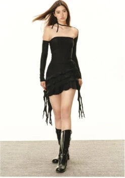 Off-Shoulder Ruffled Cutout Mini Dress With Sleeves 20 Off-Shoulder Ruffled Cutout Mini Dress With Sleeves -Modern Wear Shop 4383b28db303143f30e737e5bf9f476a