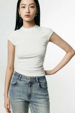 Ruched Side Short Sleeve Baby Tee 34 Ruched Side Short Sleeve Baby Tee -Modern Wear Shop 43883cb9ad6a2b905ca930f1f62dfbeb