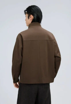 Structured Stand Collar Single Button Jacket With Pockets -Modern Wear Shop 4389c59515d826d0a4a63b0185b81320