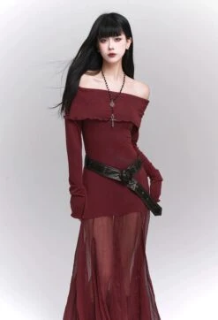 Ruffle Off-Shoulder Sheer Skirt Maxi Dress -Modern Wear Shop 43a77d78ebf474b7096932080f2e1934