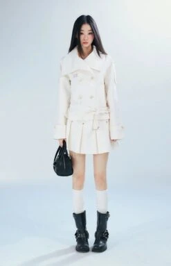 Double-Breasted Cropped Trench Coat With Belt Detail -Modern Wear Shop 43a8527b15a58ee4358a2e0beb921f49