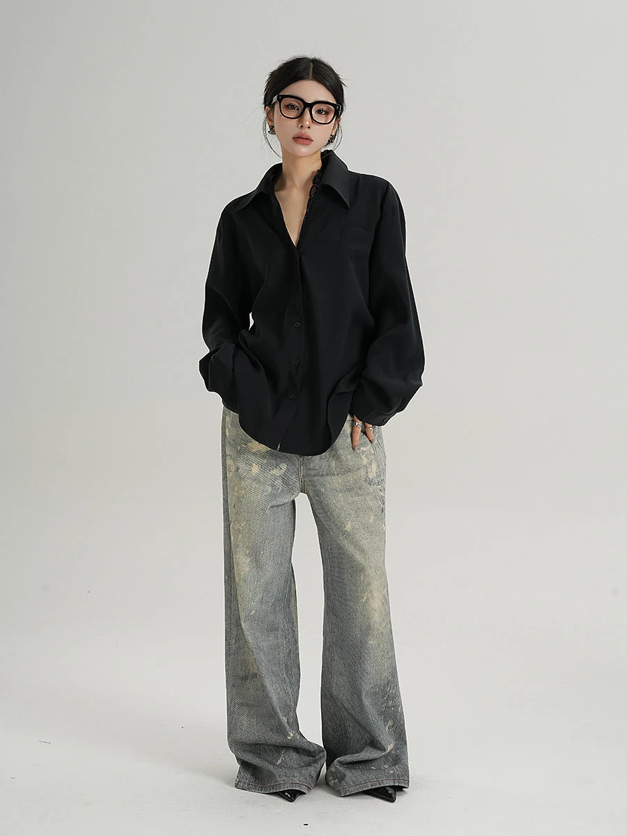 Lace Trim Button-Up Long Sleeve Blouse With Pocket 5 Lace Trim Button-Up Long Sleeve Blouse With Pocket - Image 5