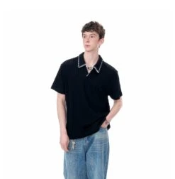 Cable Knit Short Sleeve Polo Shirt With Contrast Trim Collar -Modern Wear Shop 43eb8bdf20a4a7e6df8ee72b0c087d22