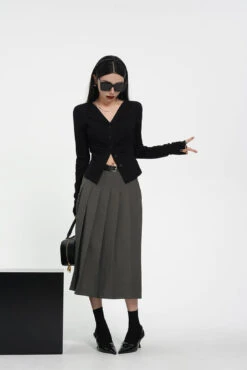 Front Pleated Midi Skirt With Back Slit And Belt Loops -Modern Wear Shop 43f826eb8301351c6f8e2a58cd5f57dd