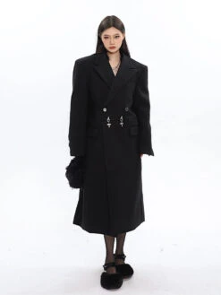 Long Double-Breasted Coat With Silver Accents 37 Long Double-Breasted Coat With Silver Accents -Modern Wear Shop 443744141f4474fc9358ed174b0abb25