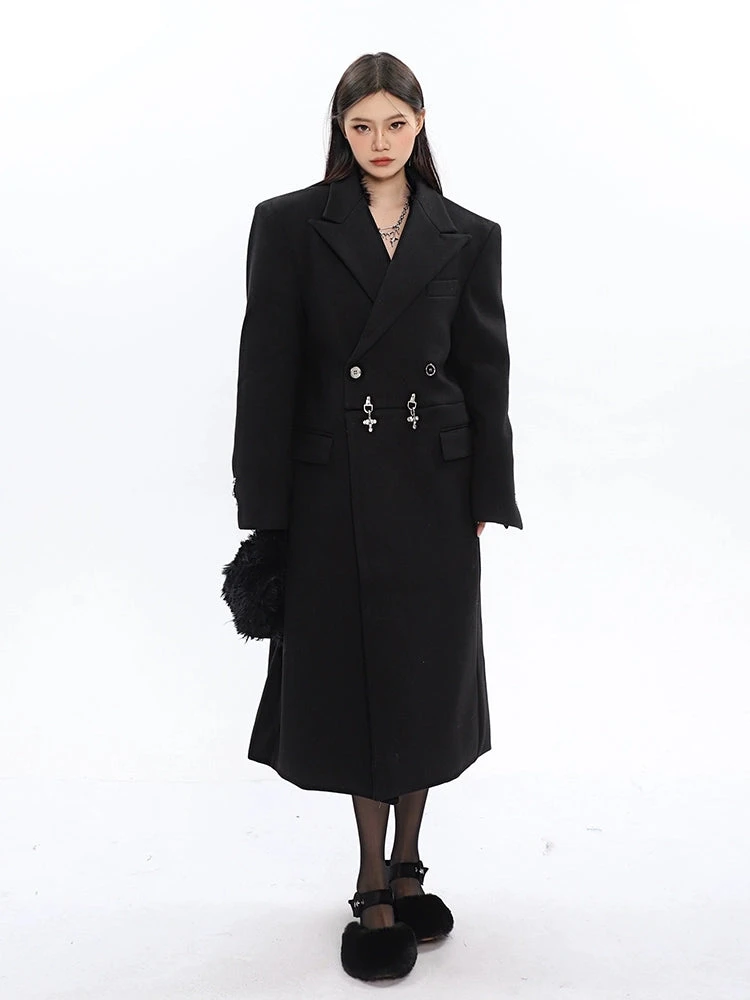 Long Double-Breasted Coat With Silver Accents 18 Long Double-Breasted Coat With Silver Accents - Image 18