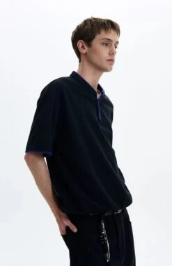 Contrast Stitch Trim Henley Neck Short Sleeve Top -Modern Wear Shop 44537fa4a1893ecff64b4f215d17c394