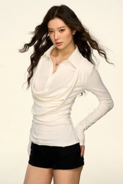 Draped Collar Mock Layered Long Sleeve Top 12 Draped Collar Mock Layered Long Sleeve Top -Modern Wear Shop 4459776caad10d6268d280fb2efa07c6