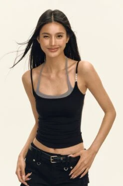 Sleeveless Layered Tank Top With Adjustable Straps