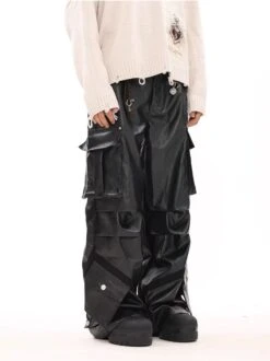 Oversized Cargo Pocket Faux Leather Pants -Modern Wear Shop 44860cba8ce444ab5d48e37fefb4eb54