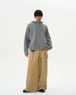 Funnel-Neck Hooded Knit Double-Zip Jacket -Modern Wear Shop 44873586078ad33479768a2bc37e114e