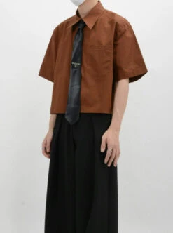 Oversized Short Sleeve Mid-Crop Shirt With Chest Pocket Detail -Modern Wear Shop 44dec48b4fe89d2caa6bf35644da2a4f