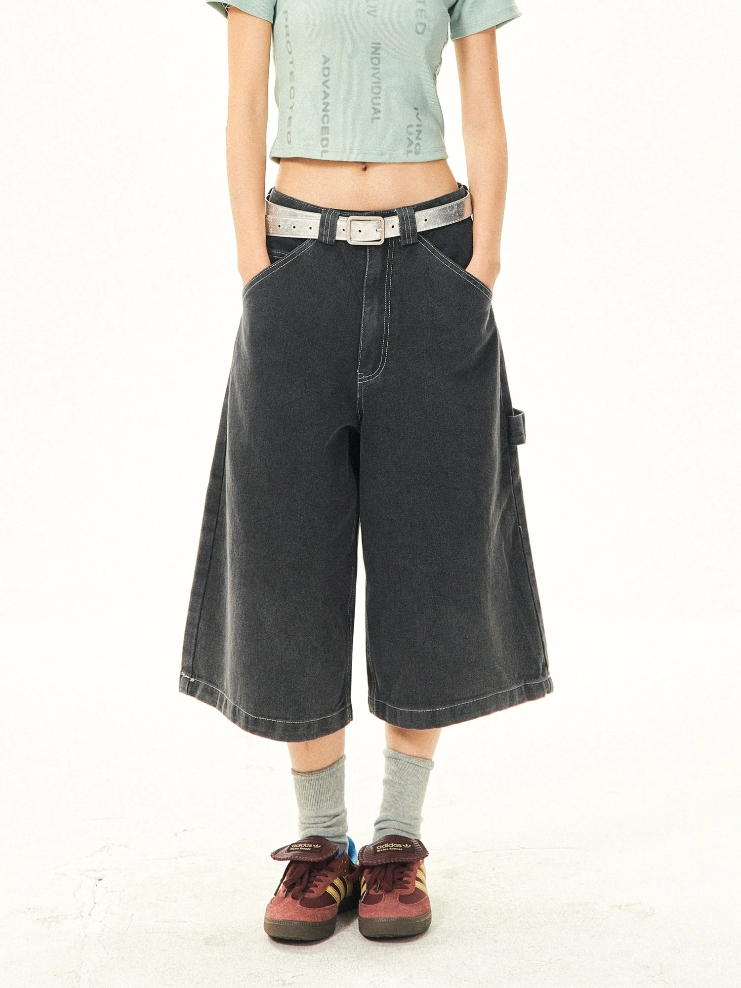 Wide Leg Bermuda Denim Shorts With Side Loop 1 Wide Leg Bermuda Denim Shorts With Side Loop
