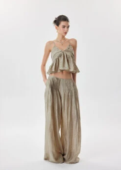 Crinkle Textured Flowy Cami Top And Wide Leg Pleated Pants Two-Piece Set -Modern Wear Shop 456b10ce4d9c6fe74cba9859ba8acaa4