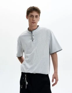 Contrast Stitch Trim Henley Neck Short Sleeve Top -Modern Wear Shop 457ccf2c37e857d4037c522906e629d2