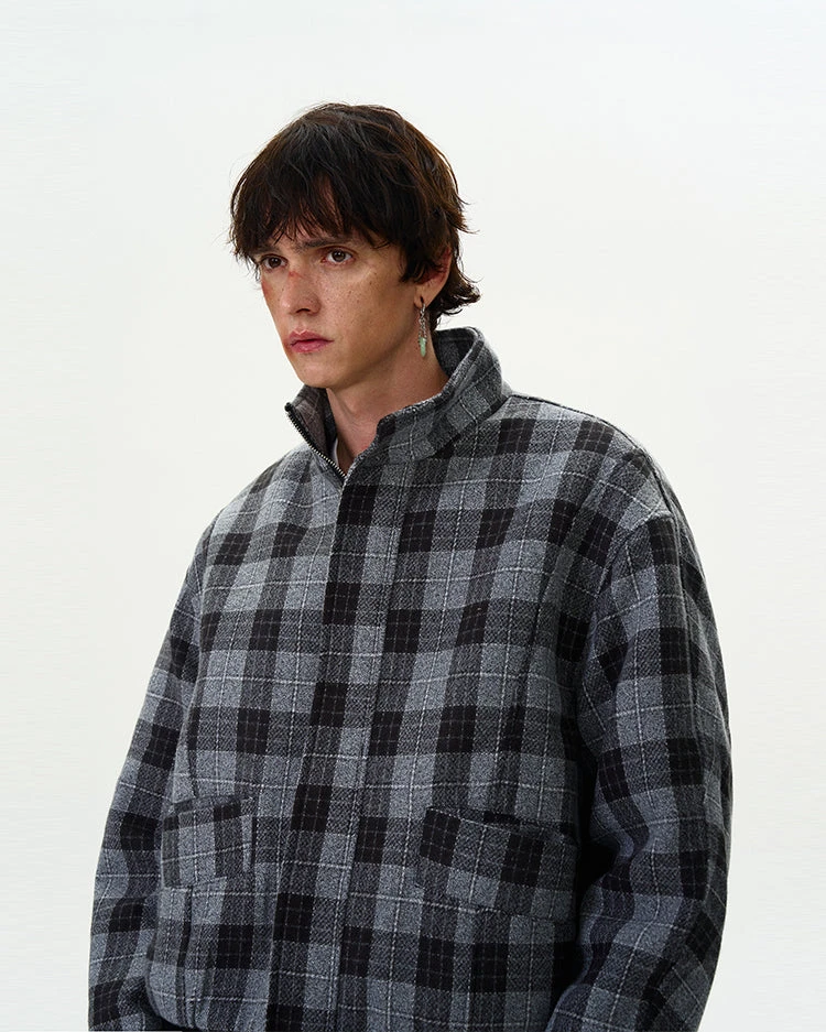 Plaid Bomber Jacket With Stand Collar 8 Plaid Bomber Jacket With Stand Collar - Image 8